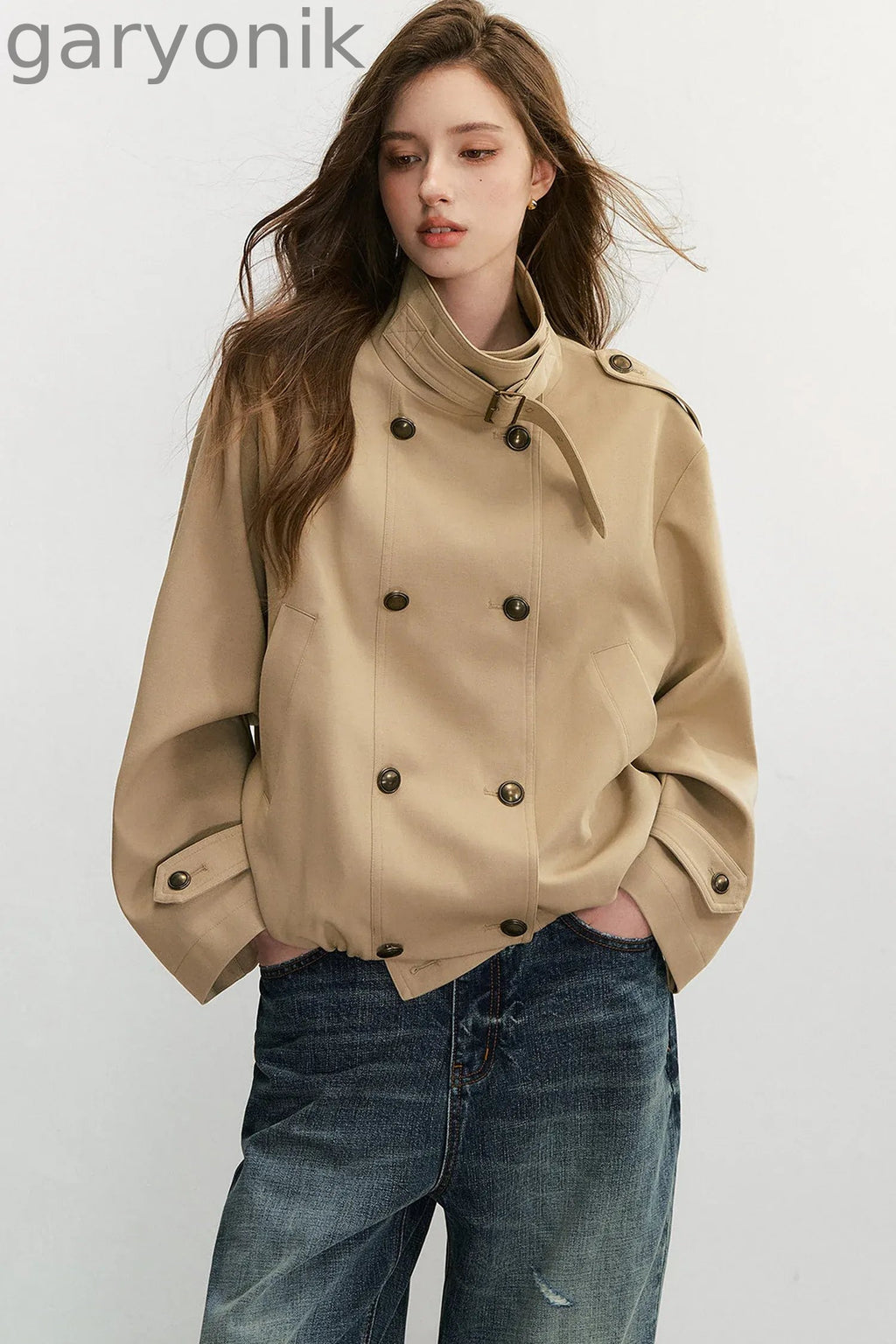 Khaki Double-Breasted Trench Coat