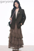 Woolen Blazer and Mesh Skirt Set-Up