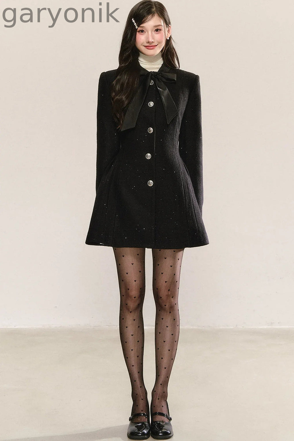 Black Bow-Tie Tweed Dress