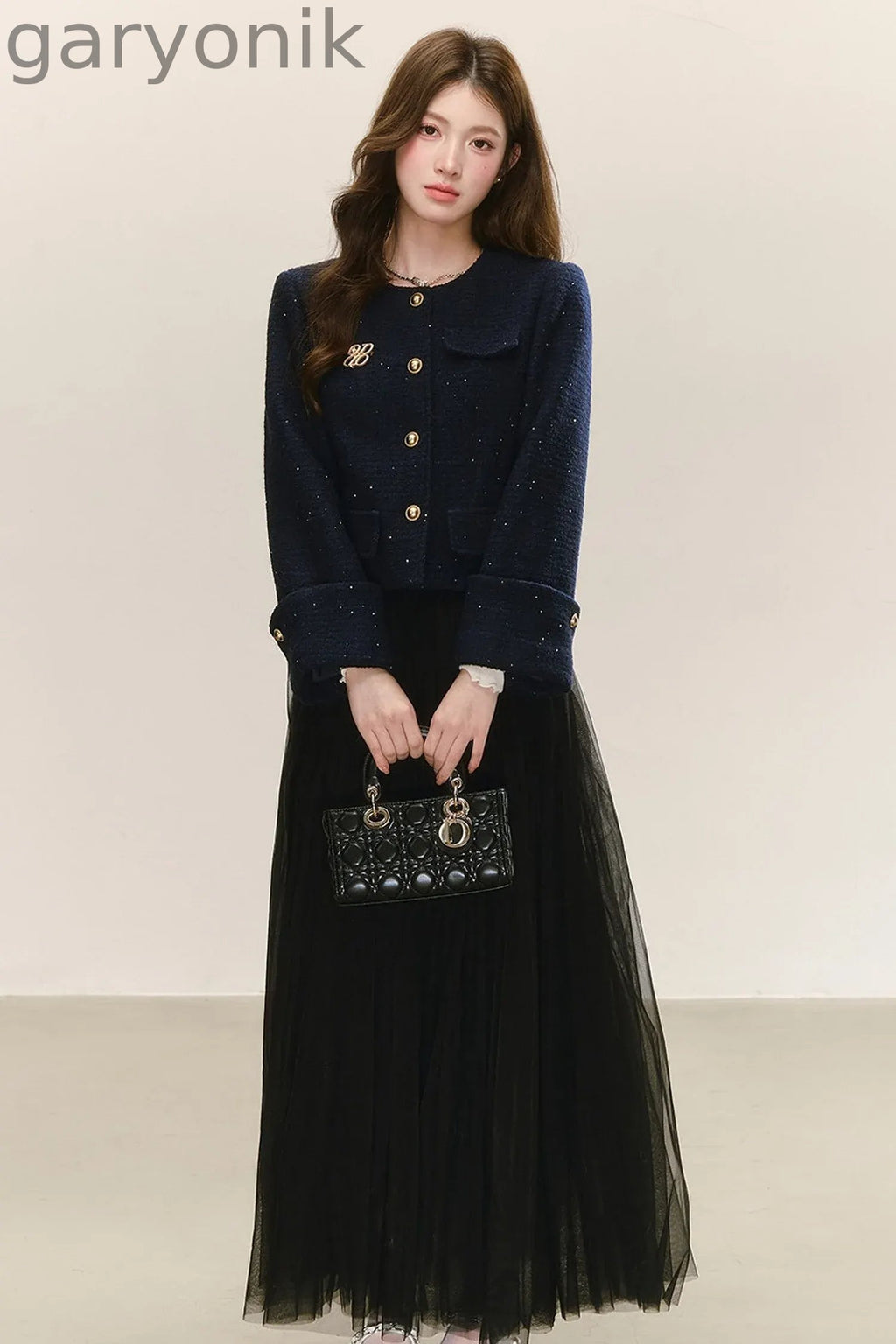 Elegant Tweed Long-Sleeve Cardigan