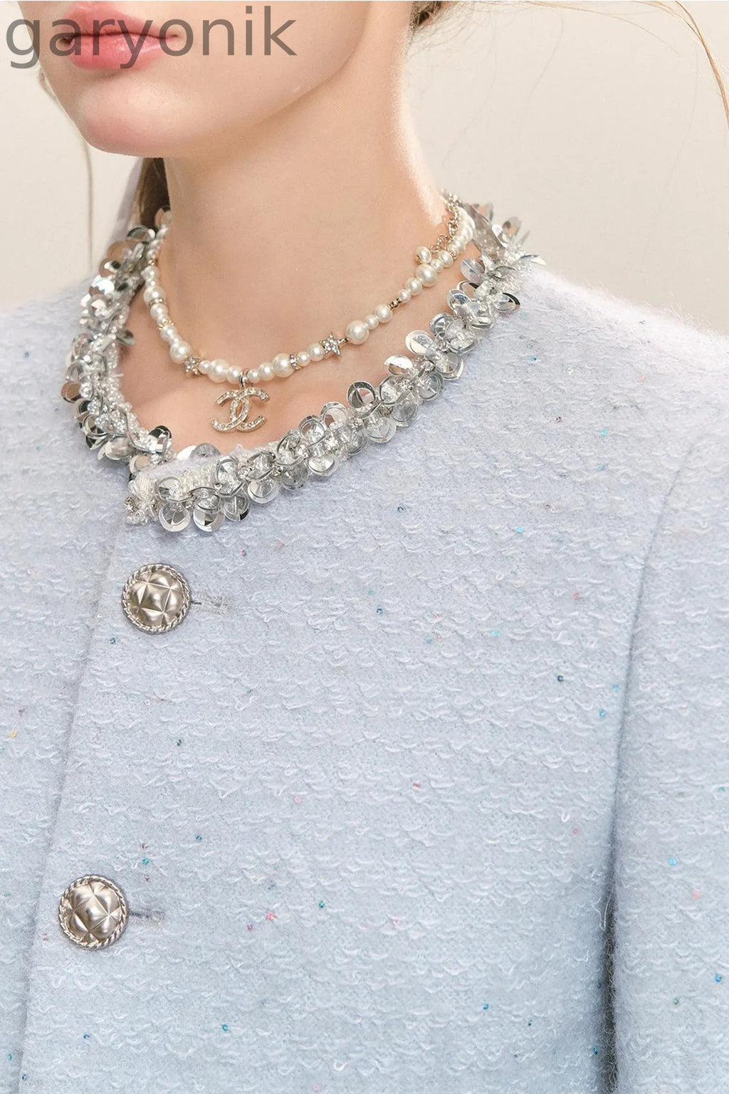 Blue Sequin Tweed Coat and Skirt Set-Up