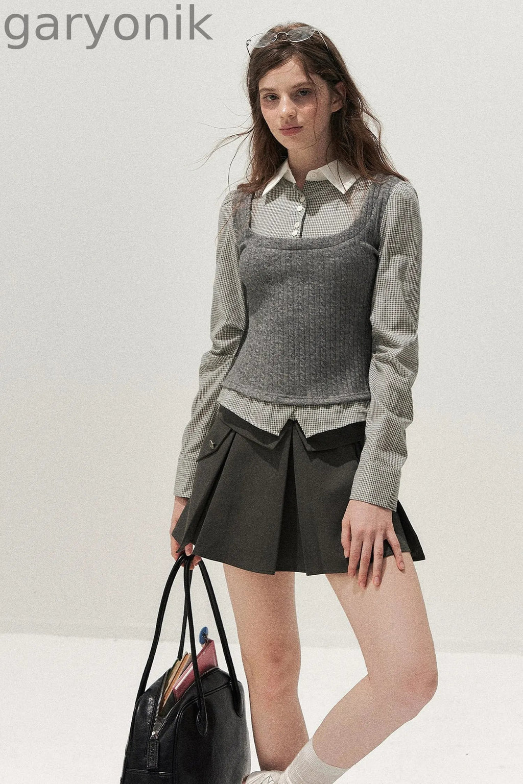 Spliced Twist-Knit Vest with Shirt Set