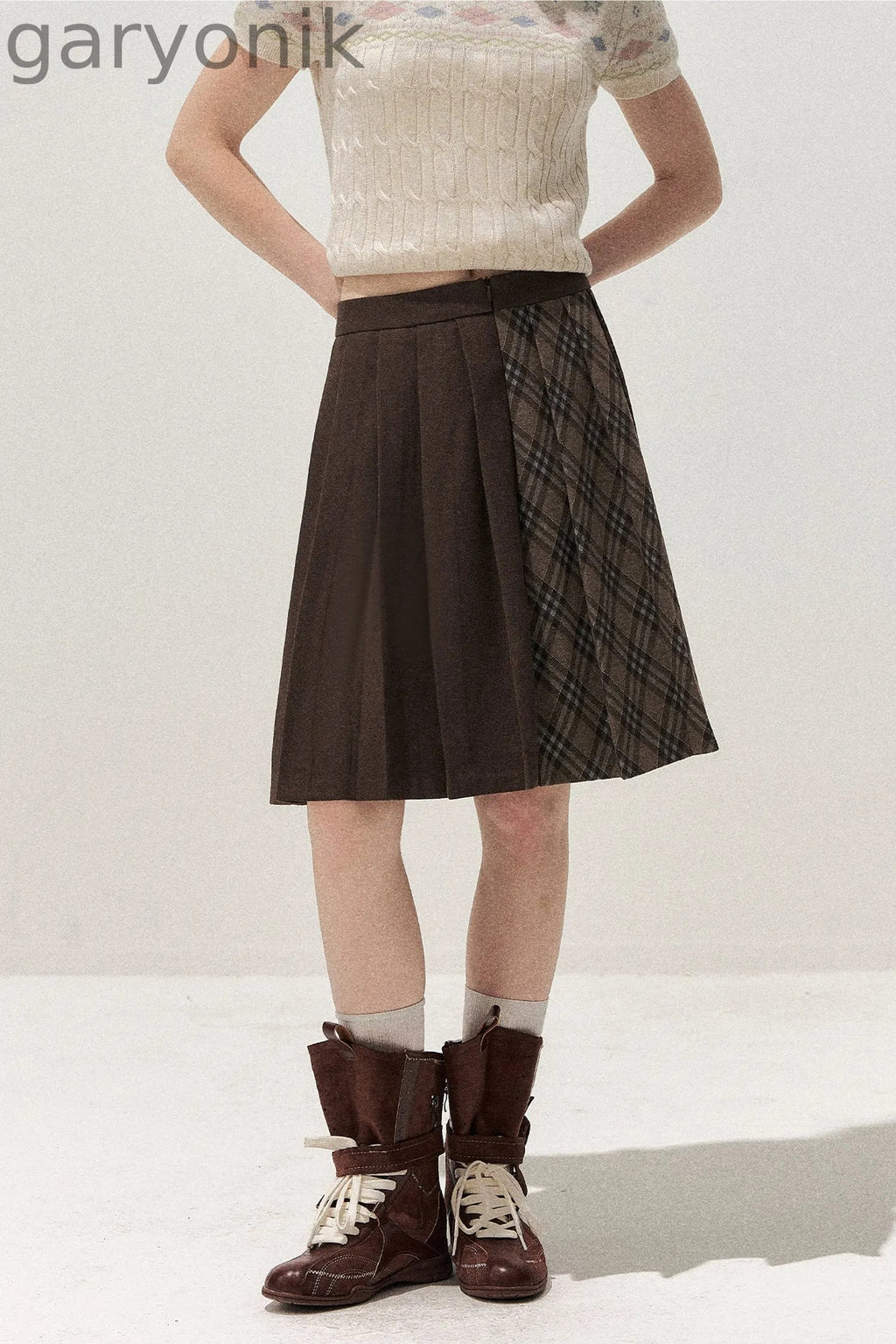 Retro Patchwork Pleated Skirt