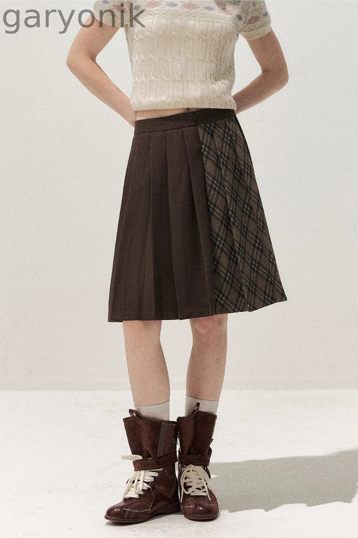 Retro Patchwork Pleated Skirt