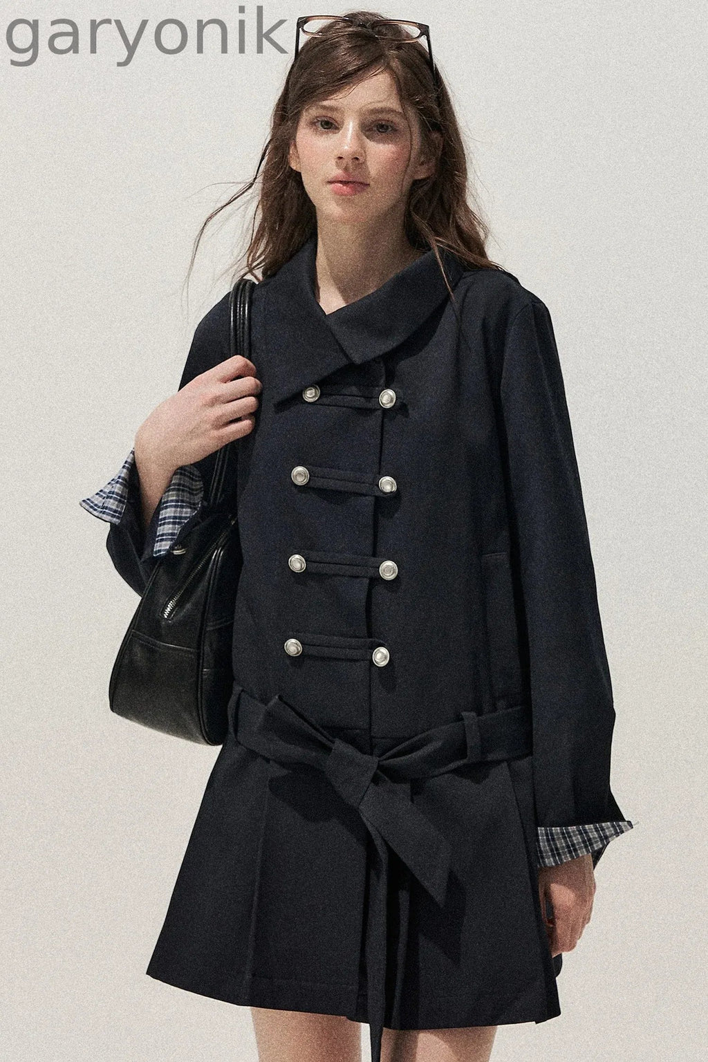 Navy Blue Napoleon Buckle Trench Coat