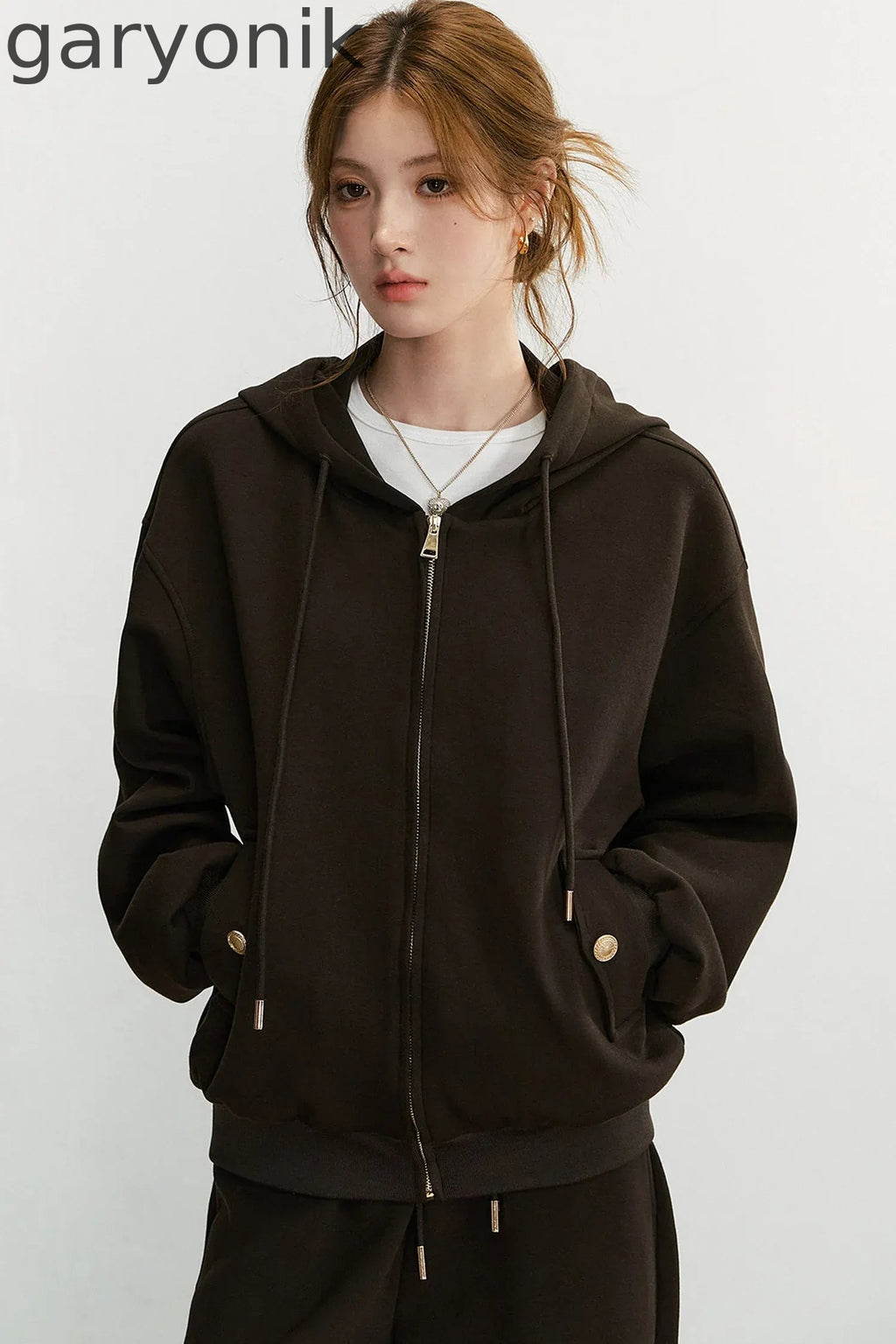 Embroidered Hooded Cardigan Sweatshirt and Wide-Leg Pants Set-Up