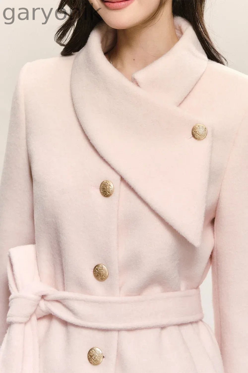 Pink Diagonal Collar Woolen Coat