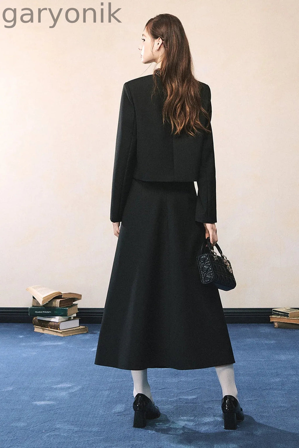 Black Polka Dot Tie Blazer And Skirt Set-Up