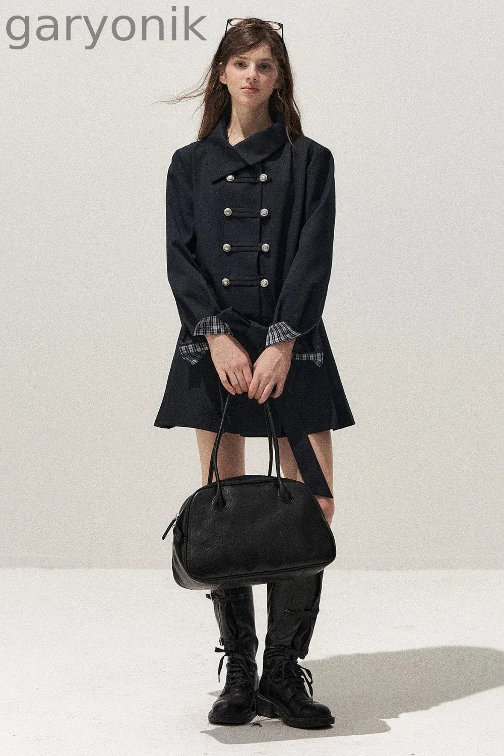 Navy Blue Napoleon Buckle Trench Coat