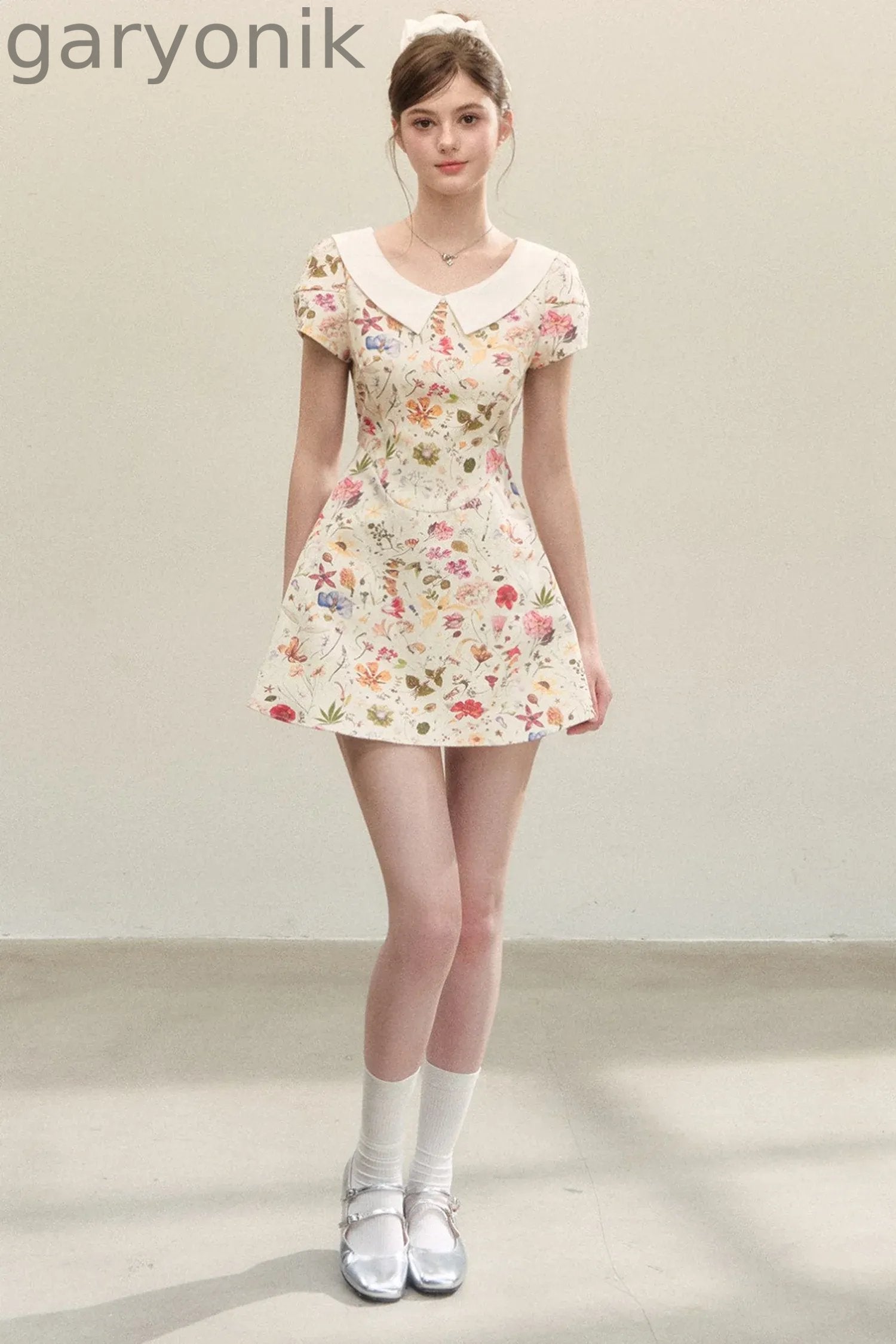 Floral Puffy Suspender Dress
