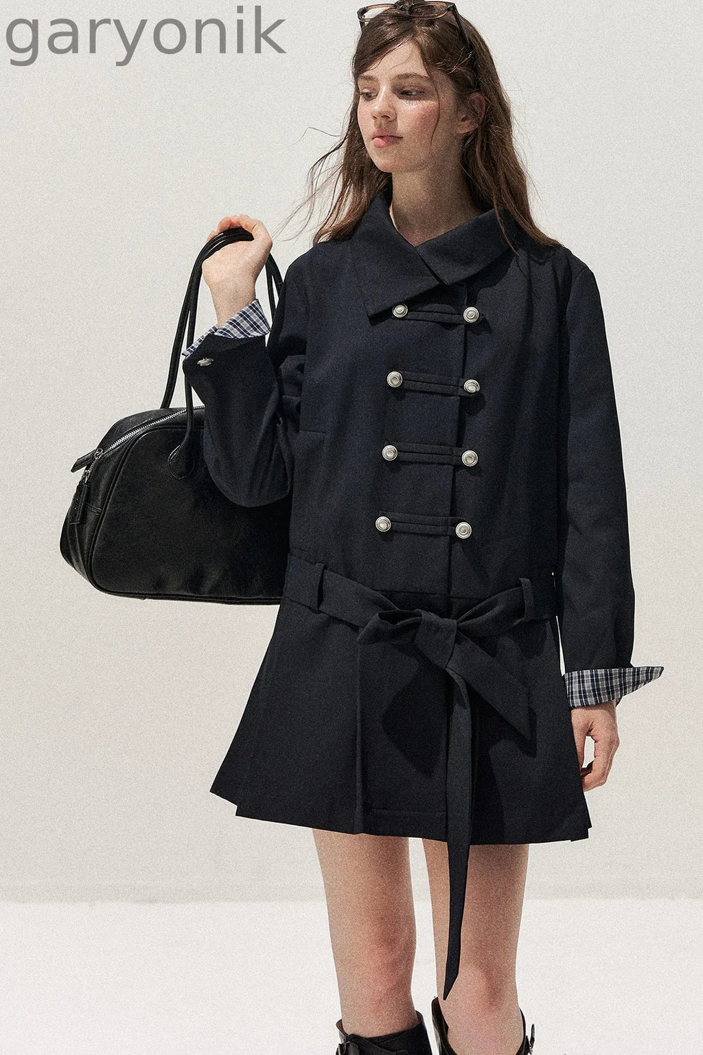 Navy Blue Napoleon Buckle Trench Coat