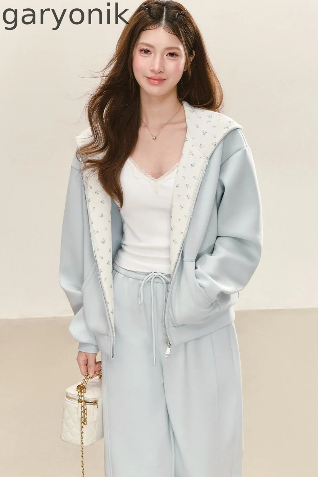 Relaxed Fit Hooded Jacket Wide-Leg Sweatpants Set-Up