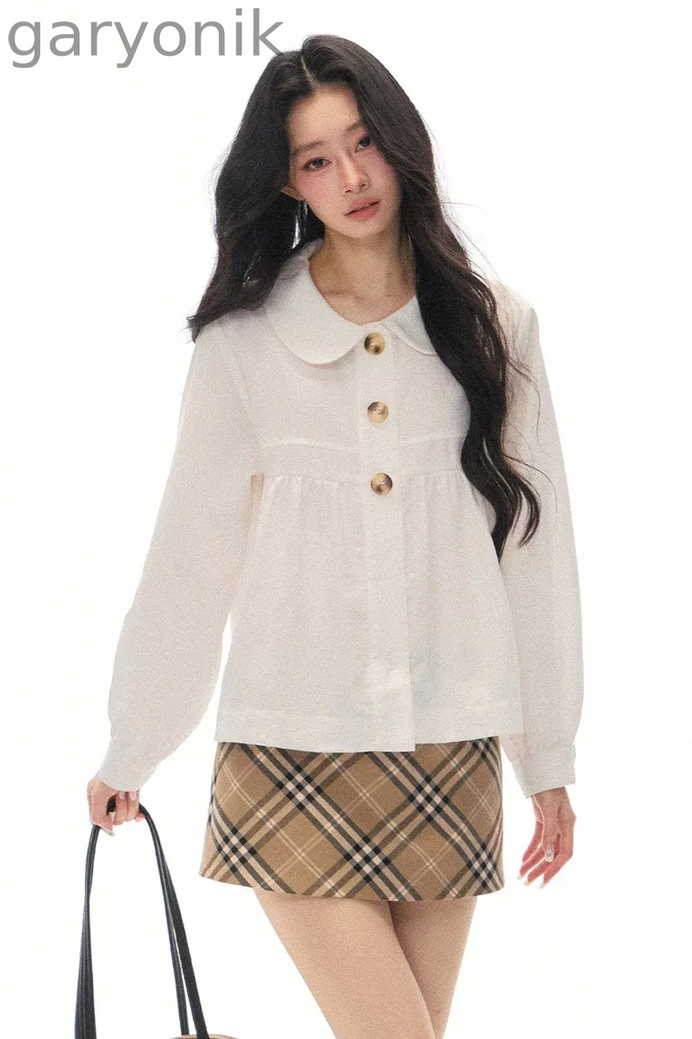 Long Sleeve White Shirt Skirt Set-Up