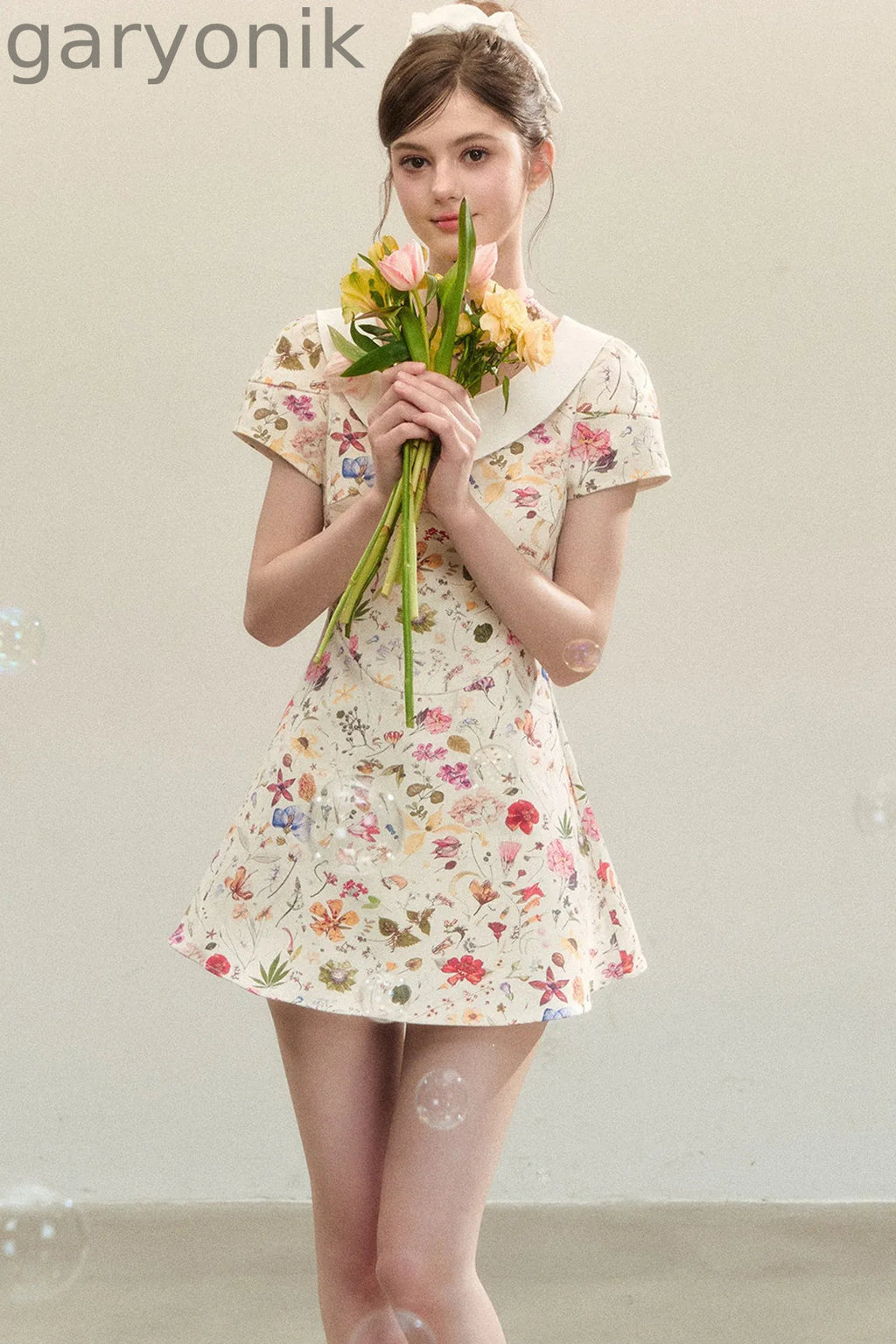 Floral Puffy Suspender Dress
