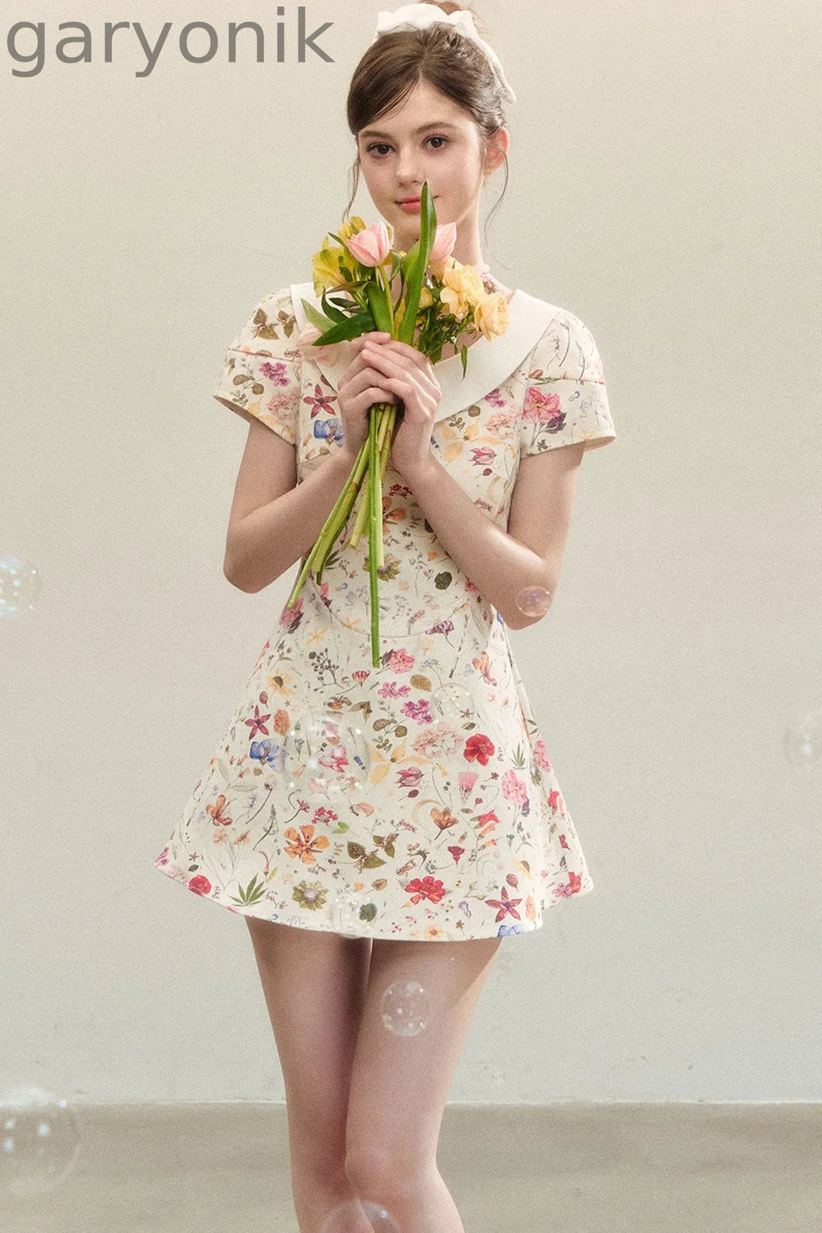 Floral Puffy Suspender Dress