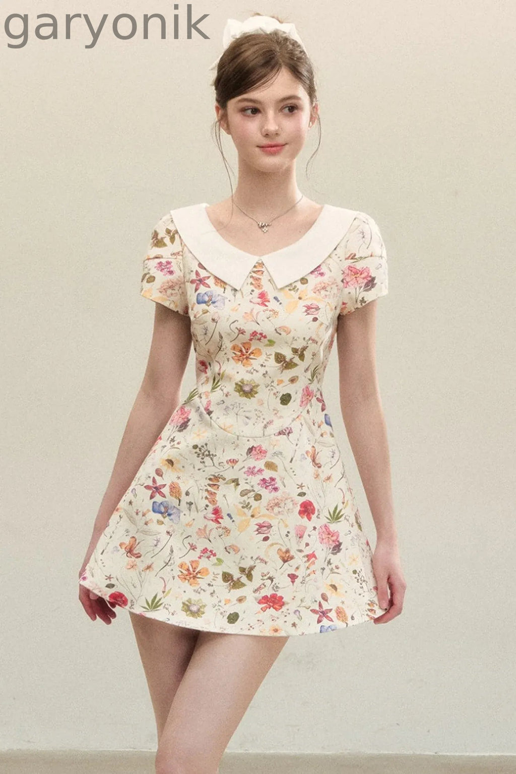 Floral Puffy Suspender Dress