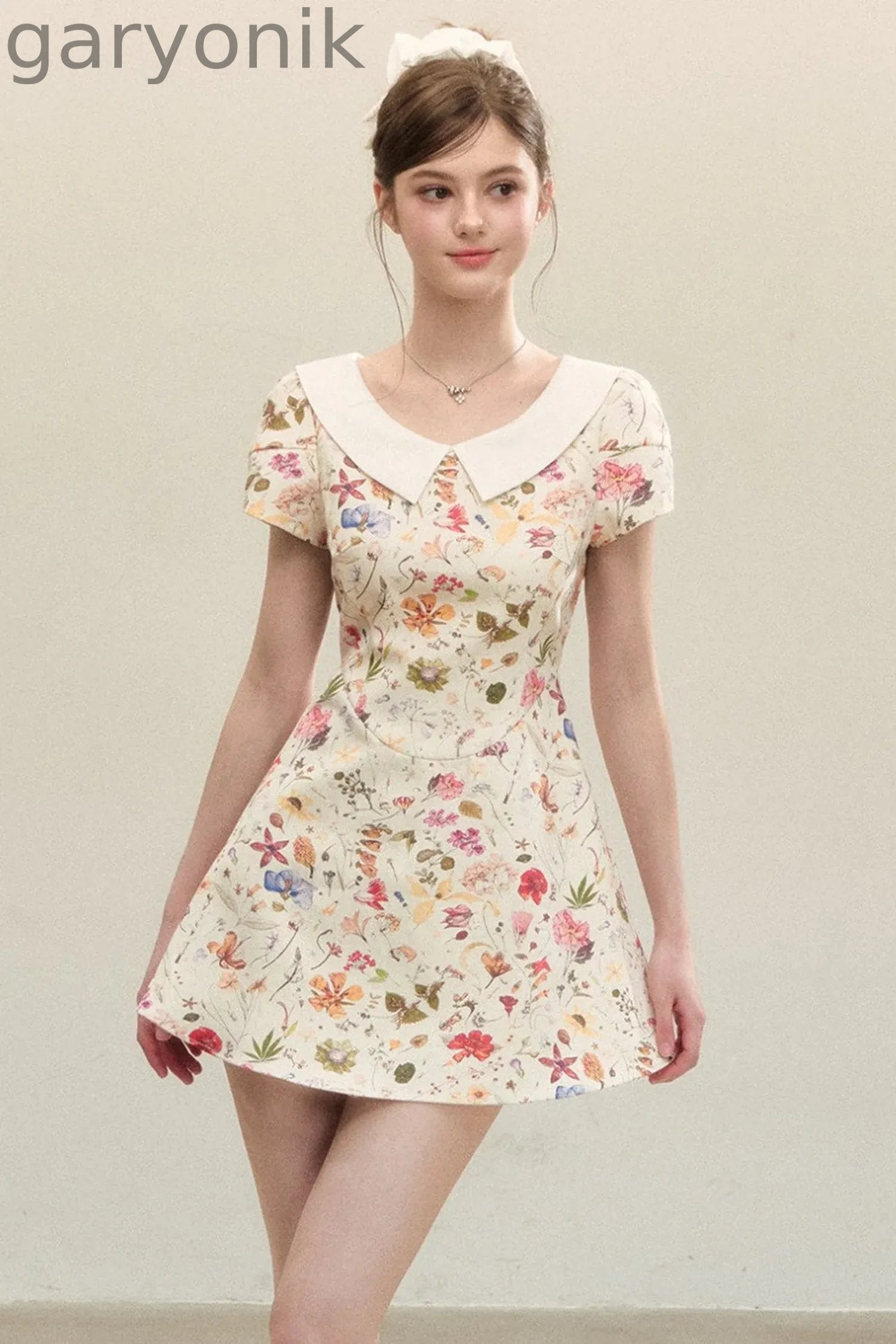Floral Puffy Suspender Dress