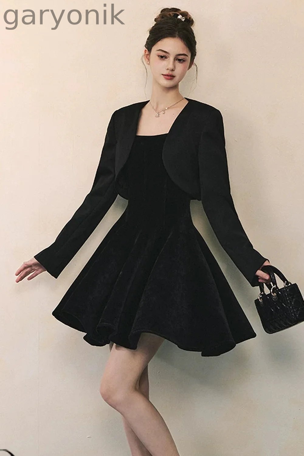 Black Suspender Dress With Jacket Set-Up