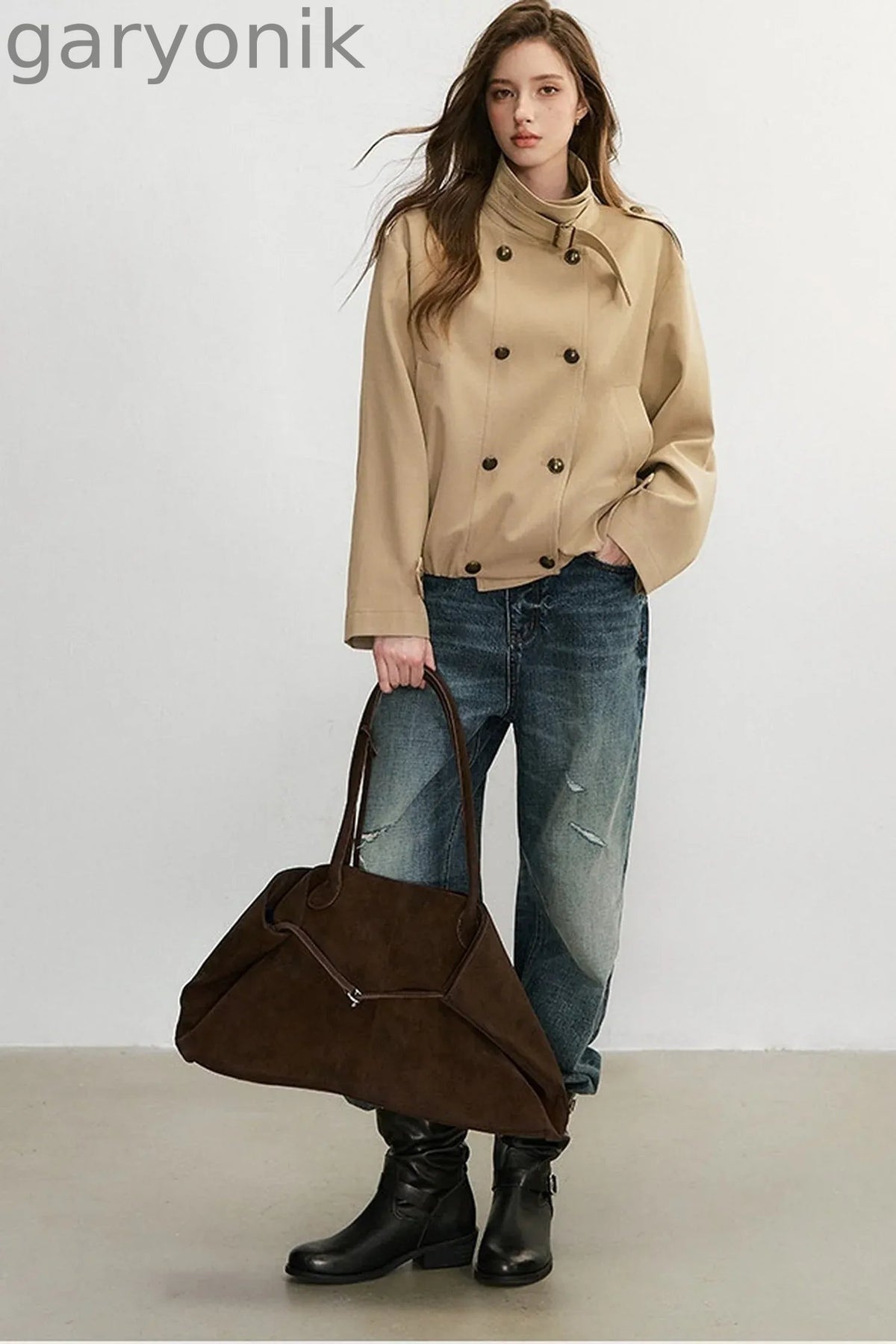 Khaki Double-Breasted Trench Coat