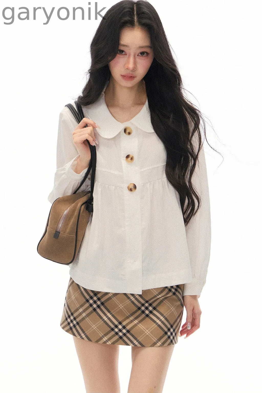 Long Sleeve White Shirt Skirt Set-Up