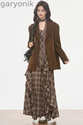 Petite Suede Blazer and Plaid Dress Set-Up