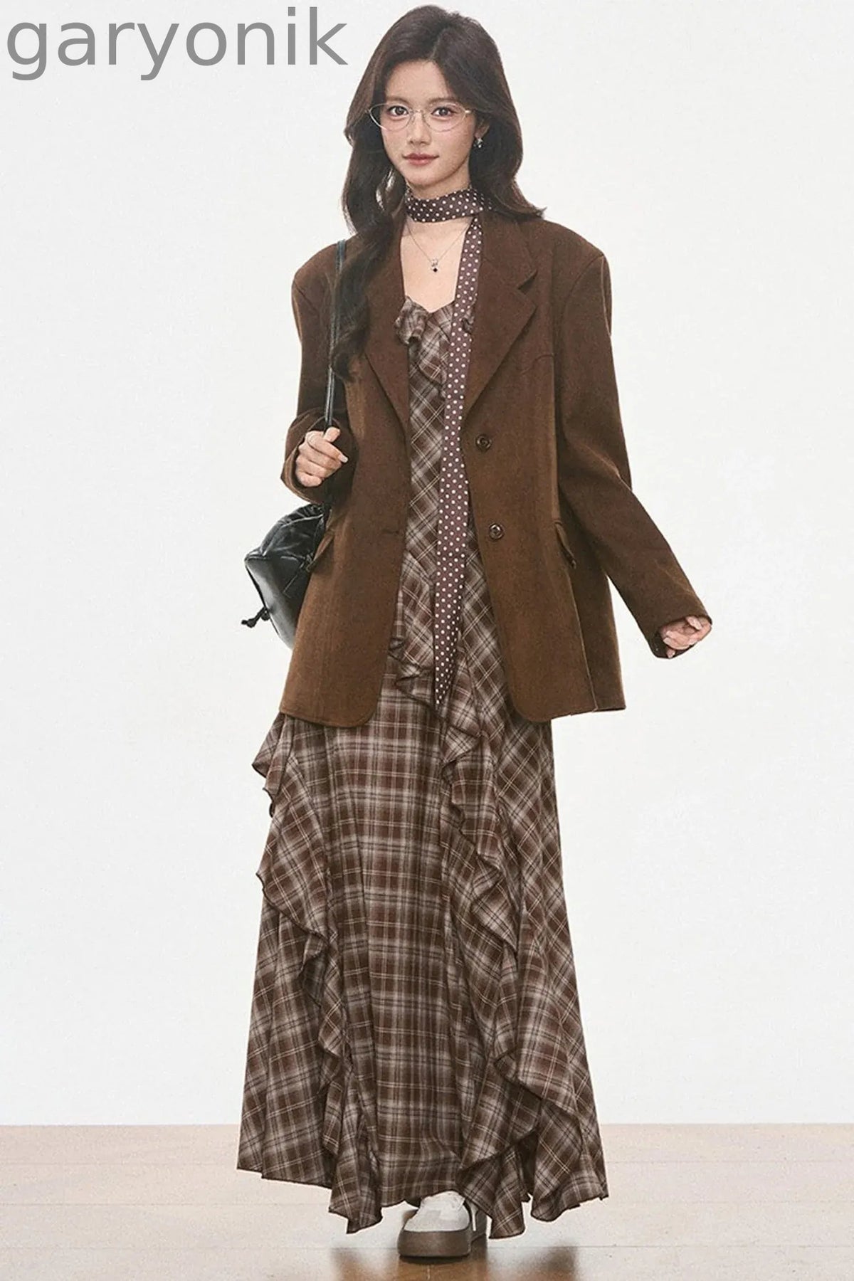 Petite Suede Blazer and Plaid Dress Set-Up