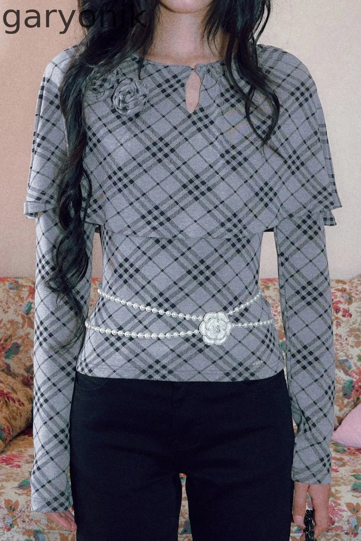 Floral Plaid Cape Top and Pants Set-Up