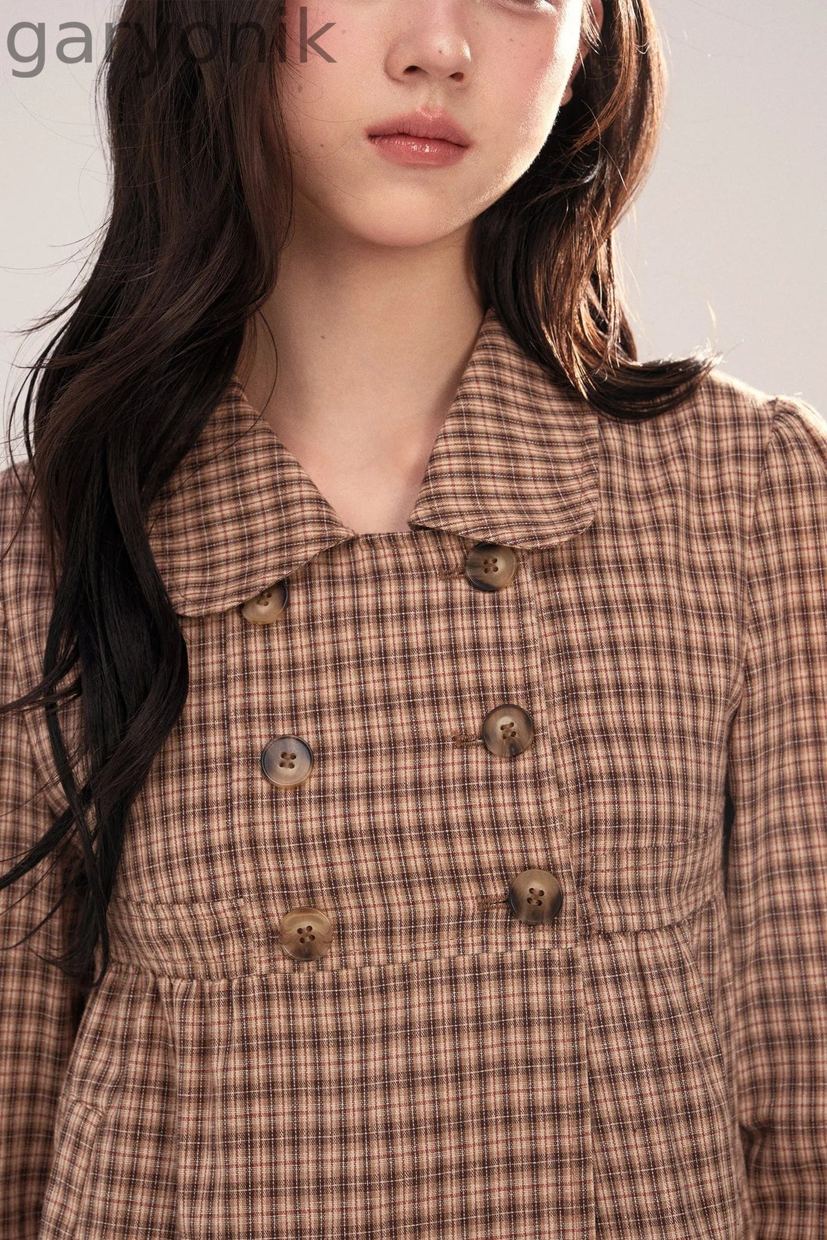 Long-Sleeved Plaid Shirt and Skirt Set-Up