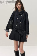 Navy Blue Napoleon Buckle Trench Coat