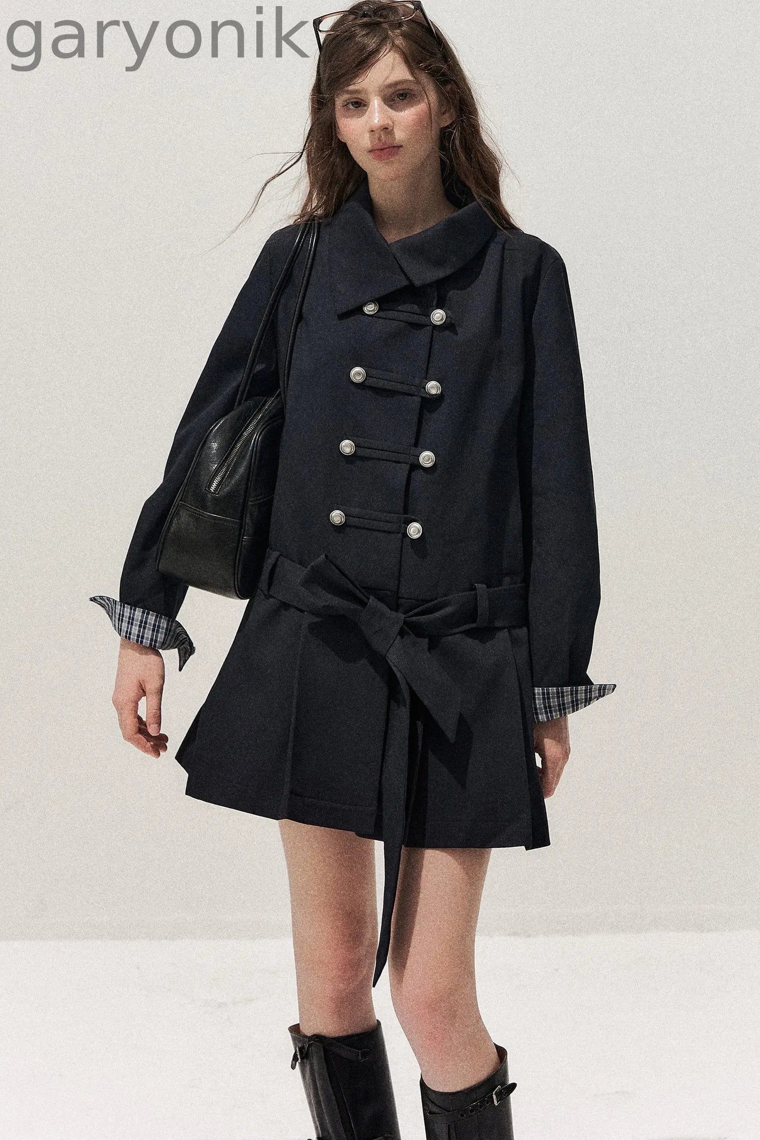 Navy Blue Napoleon Buckle Trench Coat
