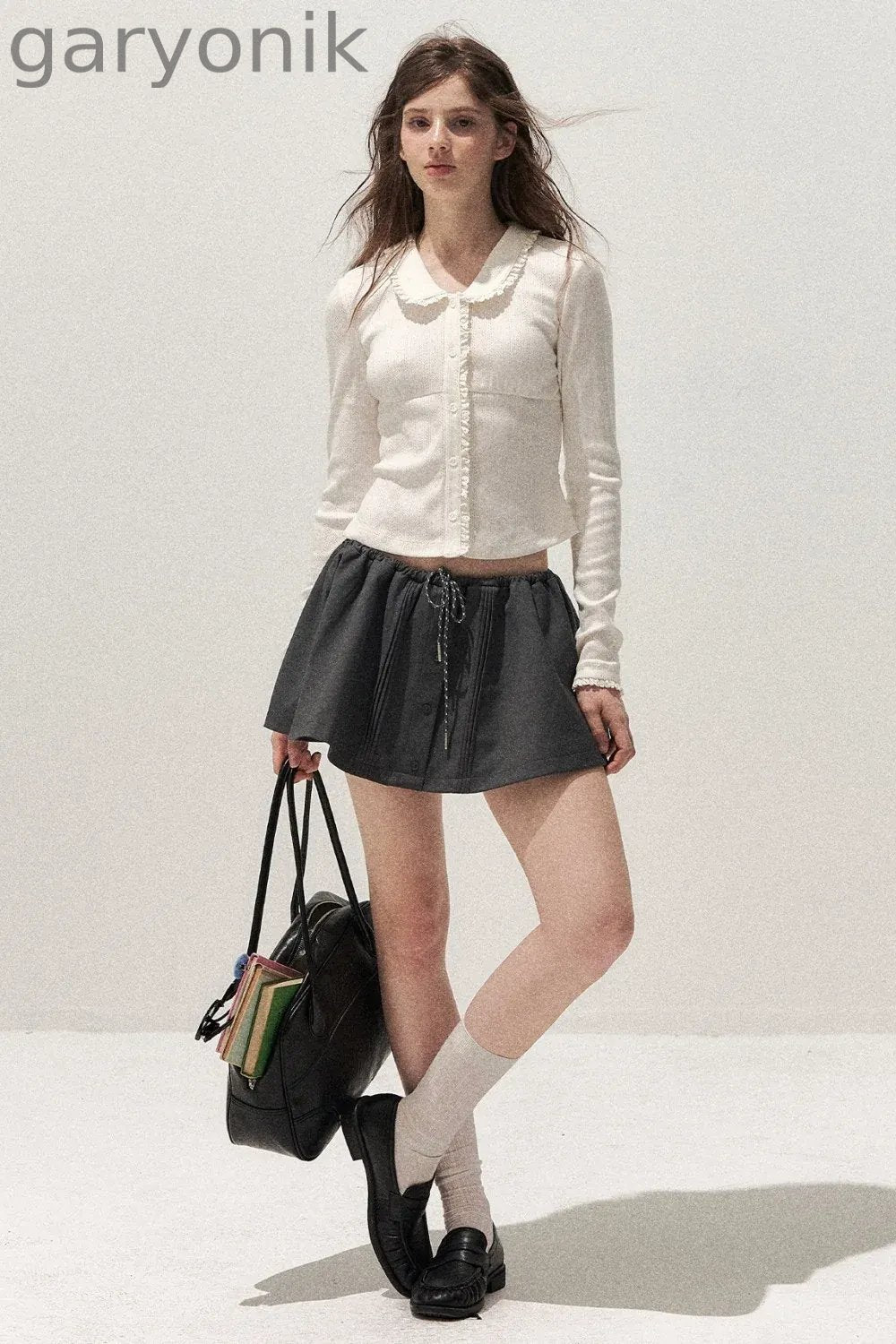 Doll Collar Textured Hollow Floral Cardigan