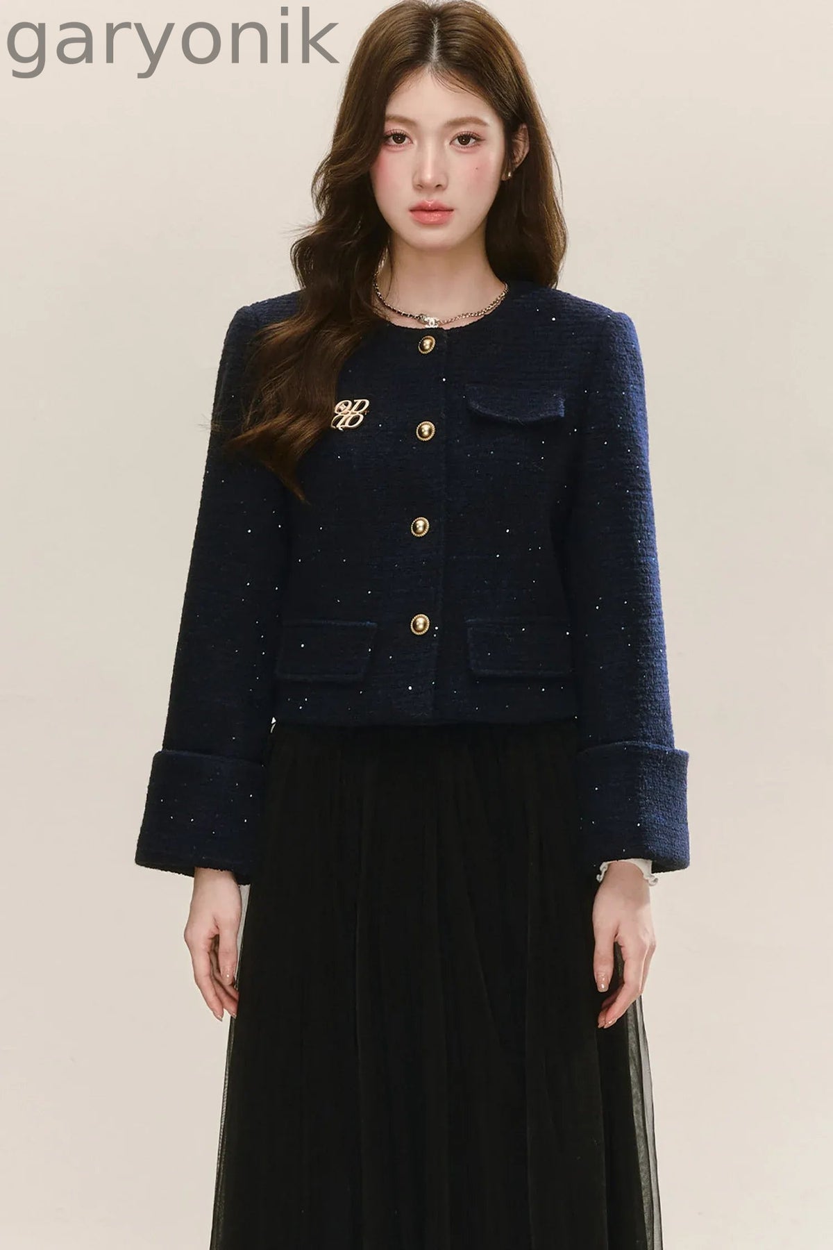 Elegant Tweed Long-Sleeve Cardigan