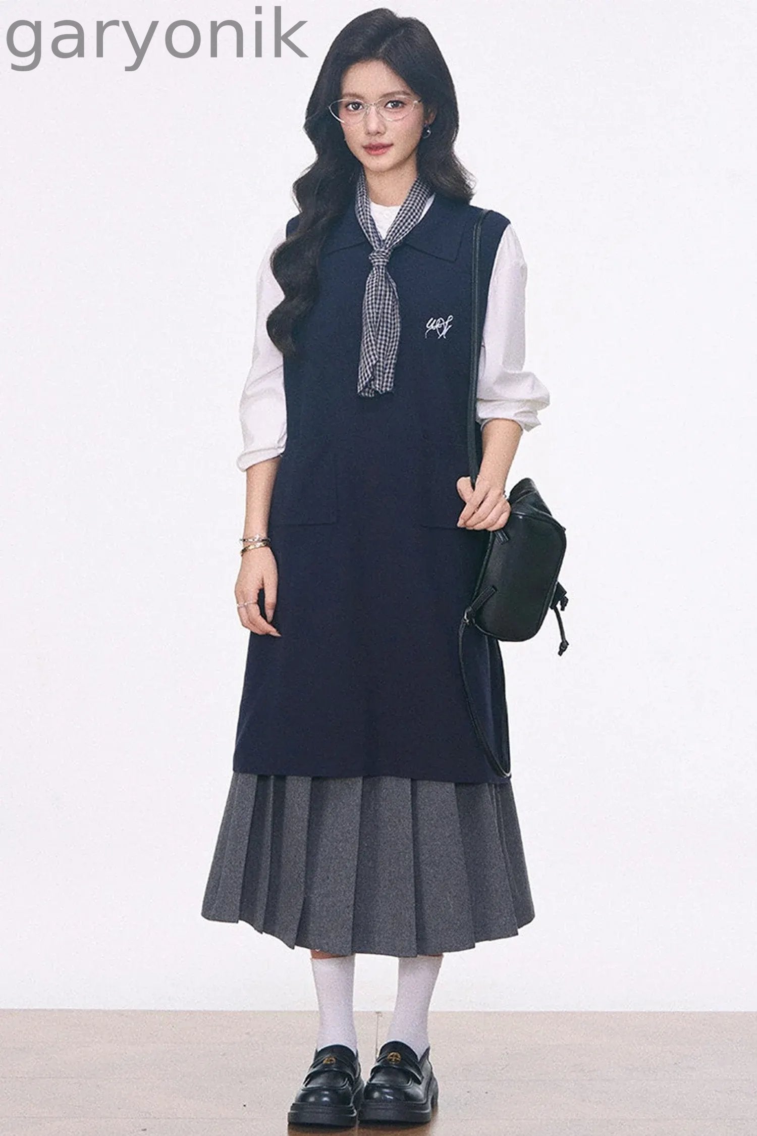 Knitted Vest Dress, Shirt and Skirt Set-Up