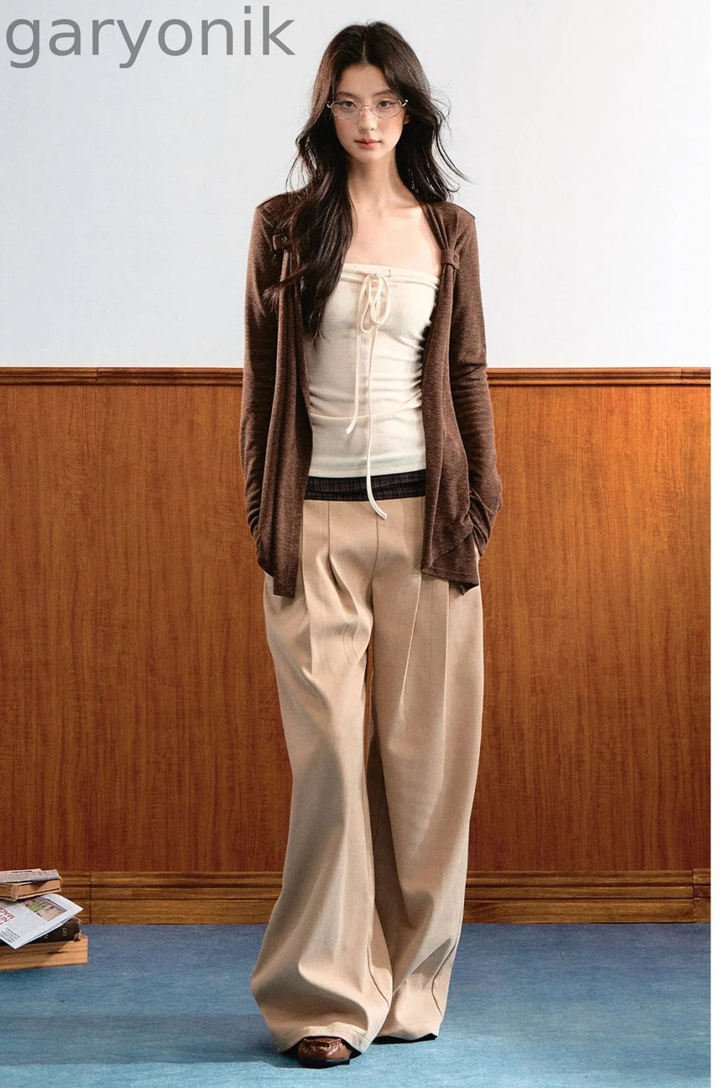 Knit Tie-Up Tube Cardigan Set-Up