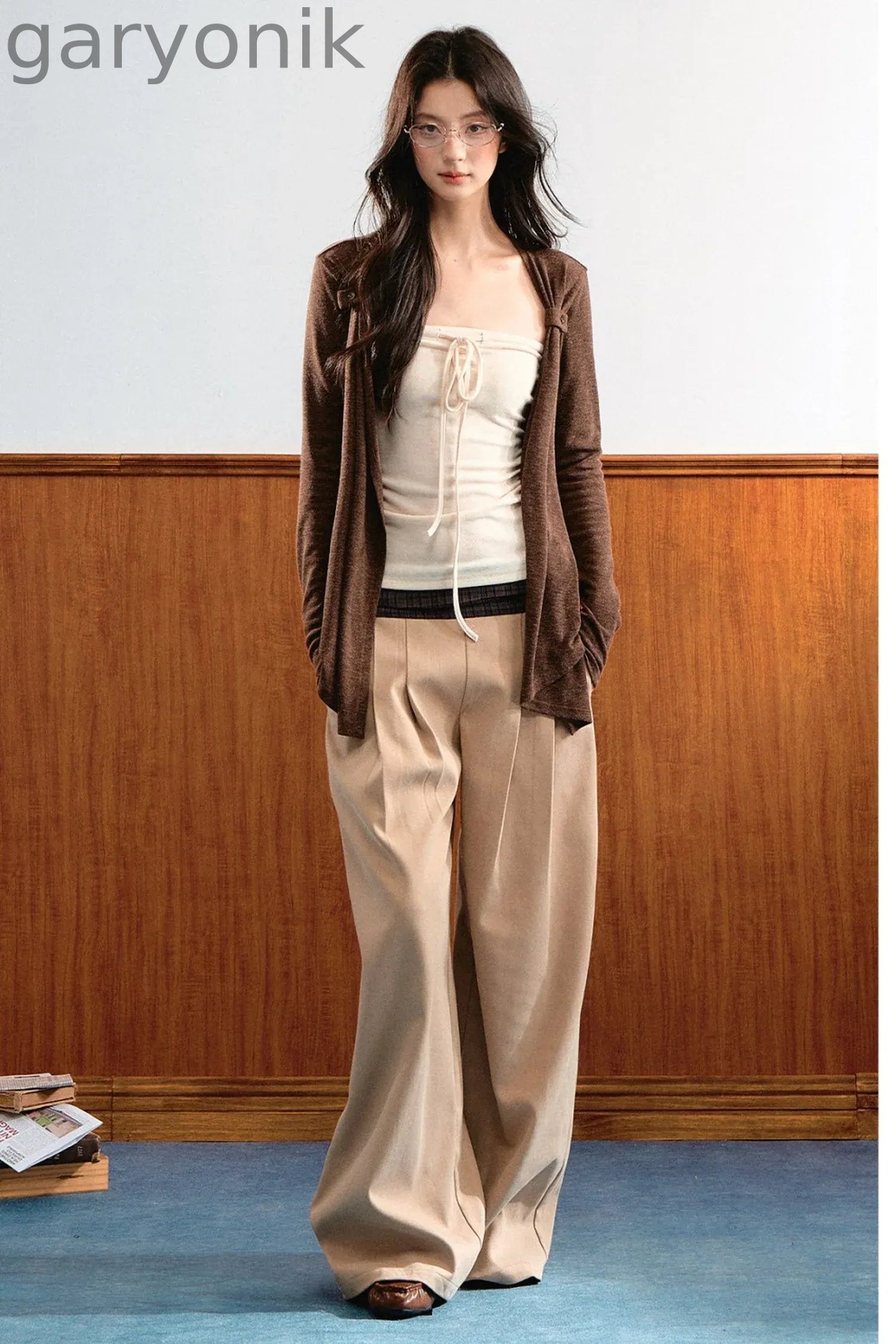 Knit Tie-Up Tube Cardigan Set-Up