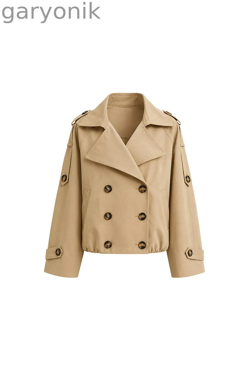Khaki Double-Breasted Trench Coat and Skirt Set-Up
