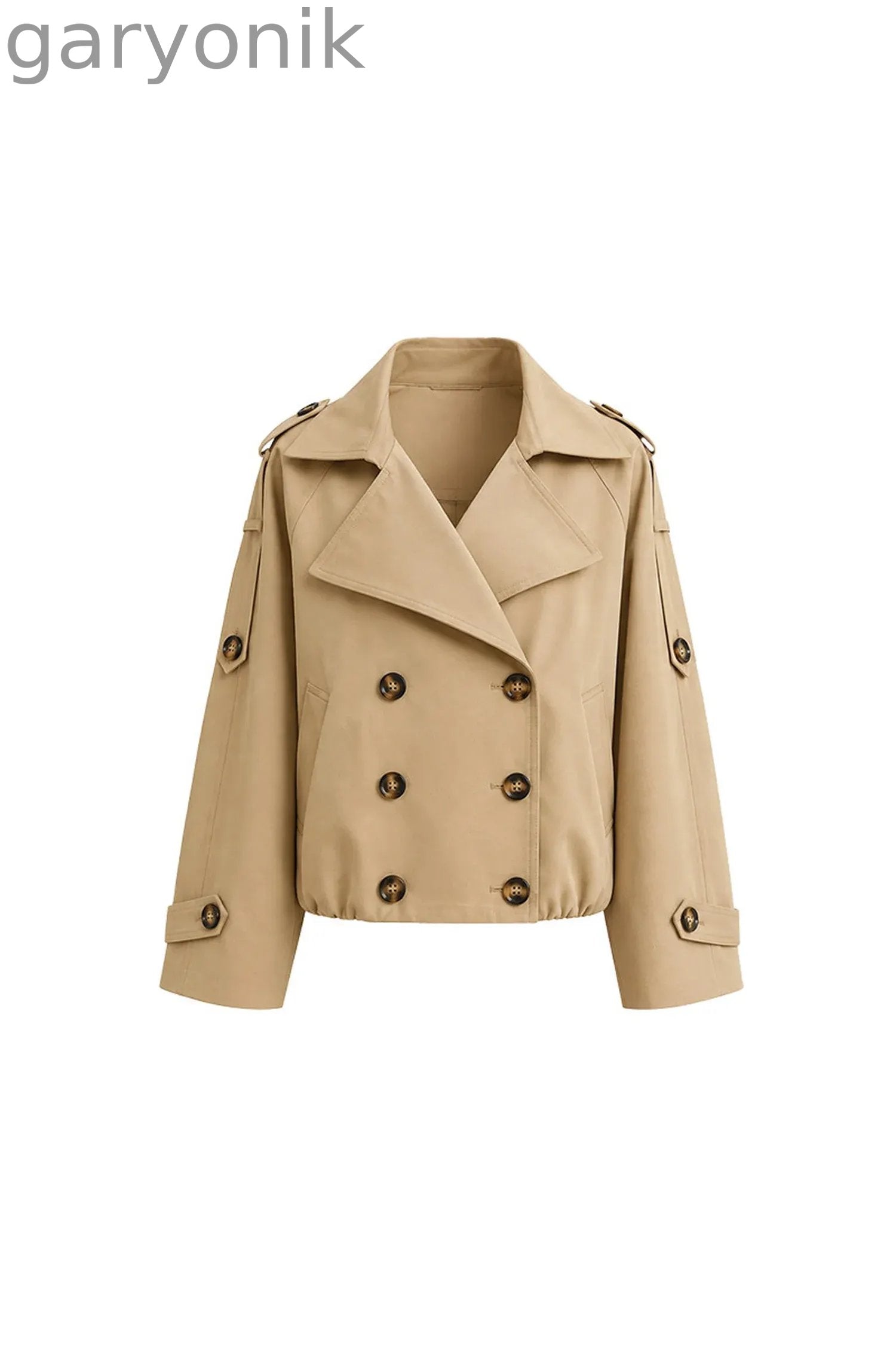 Khaki Double-Breasted Trench Coat and Skirt Set-Up