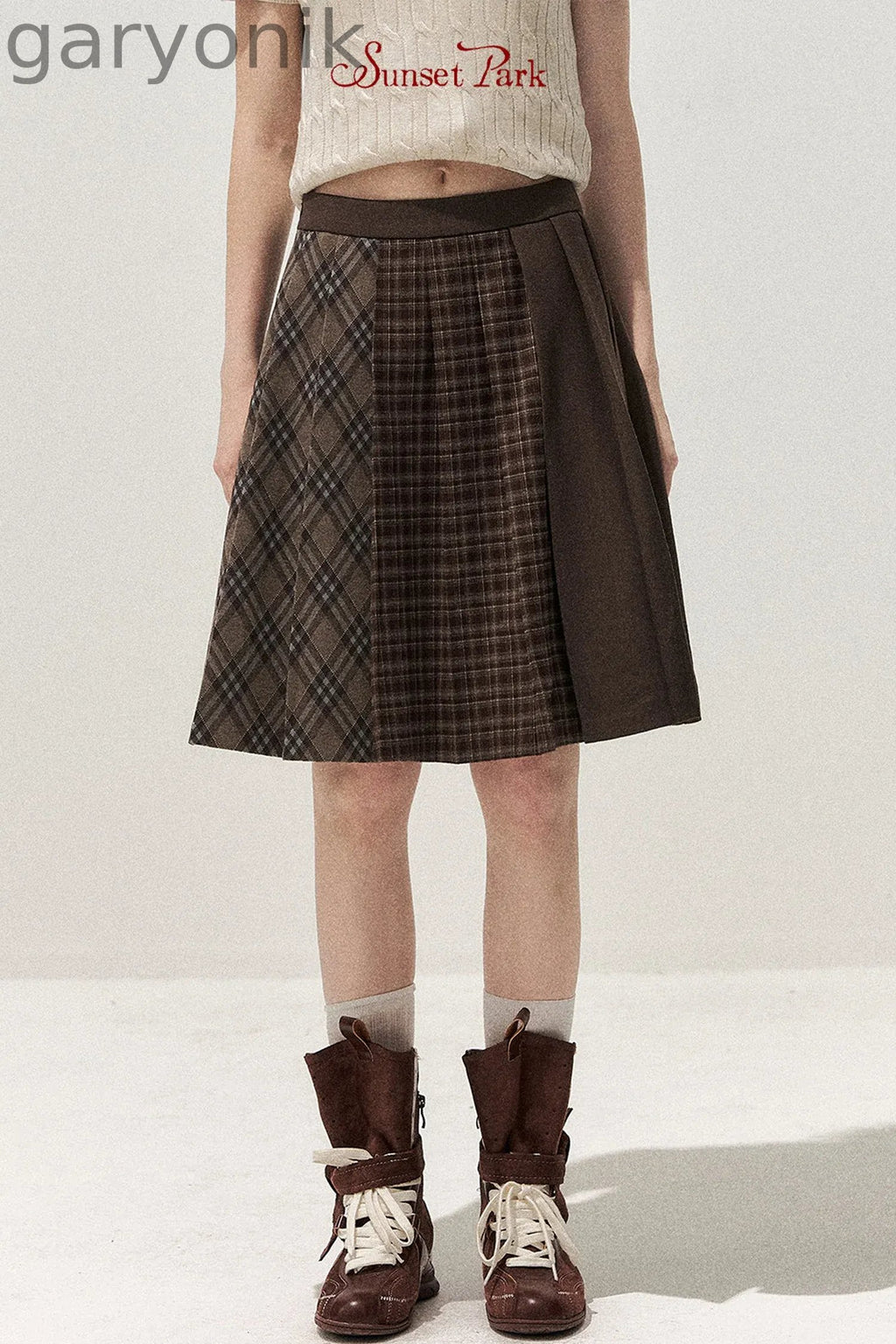 Retro Patchwork Pleated Skirt