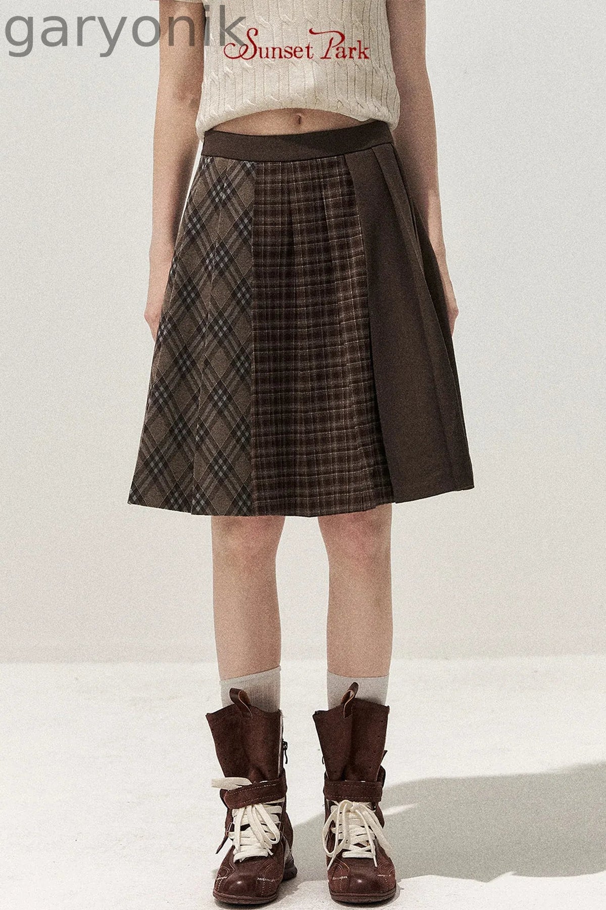Retro Patchwork Pleated Skirt