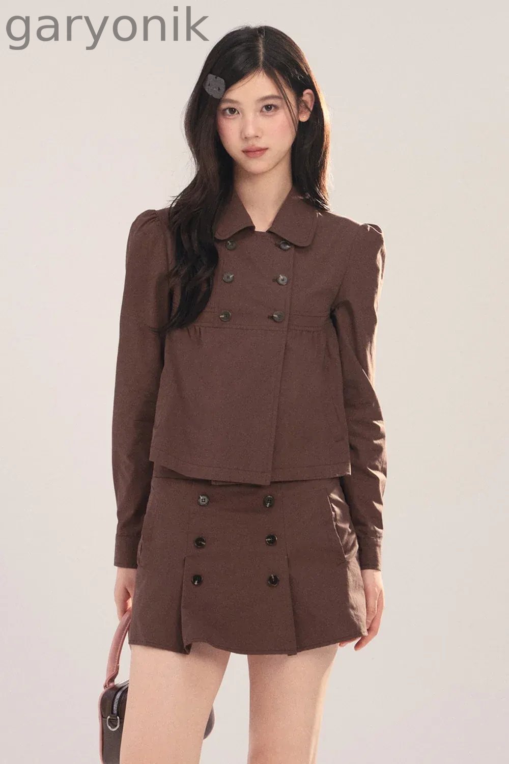 Long-Sleeved Plaid Shirt and Skirt Set-Up