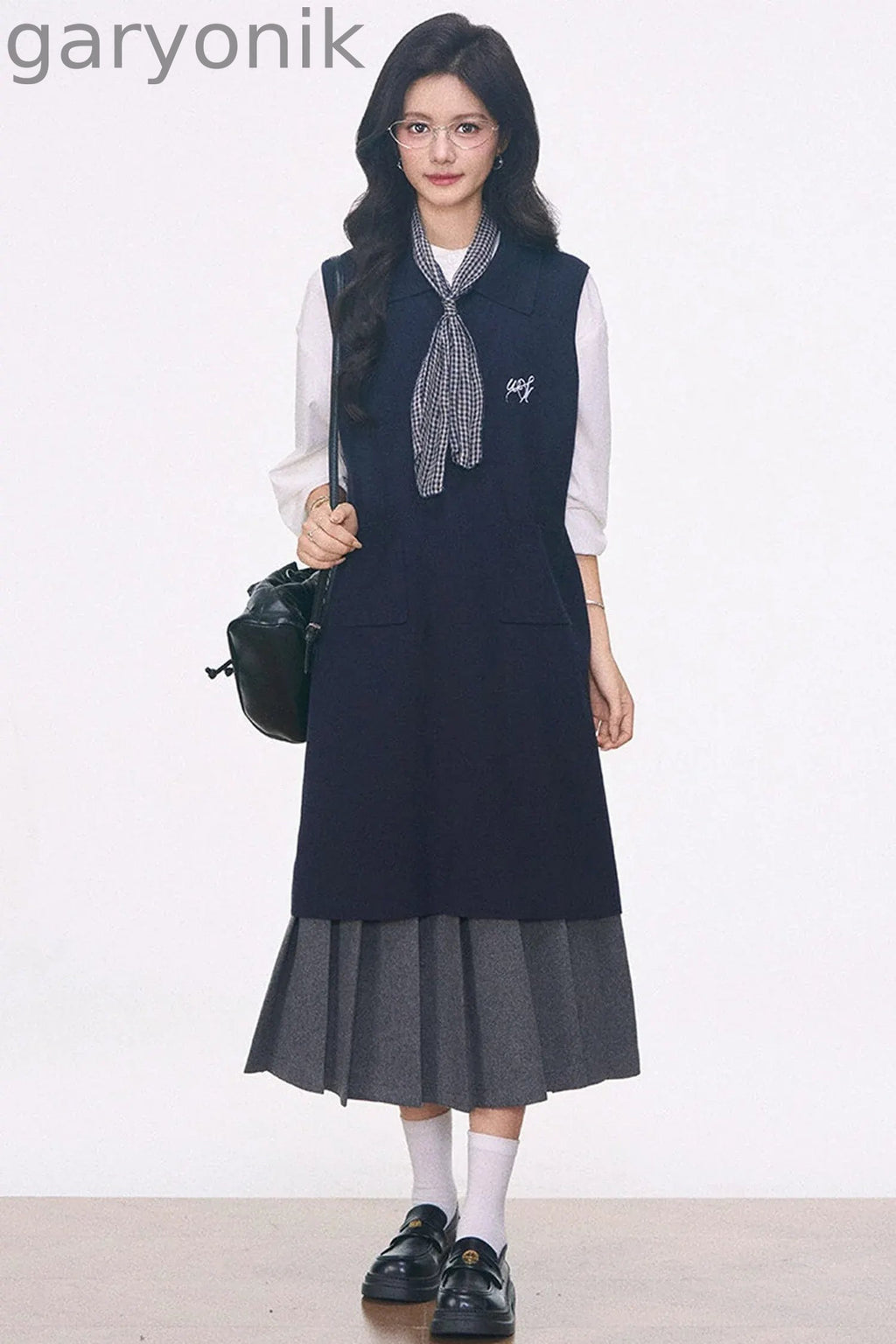 Knitted Vest Dress, Shirt and Skirt Set-Up