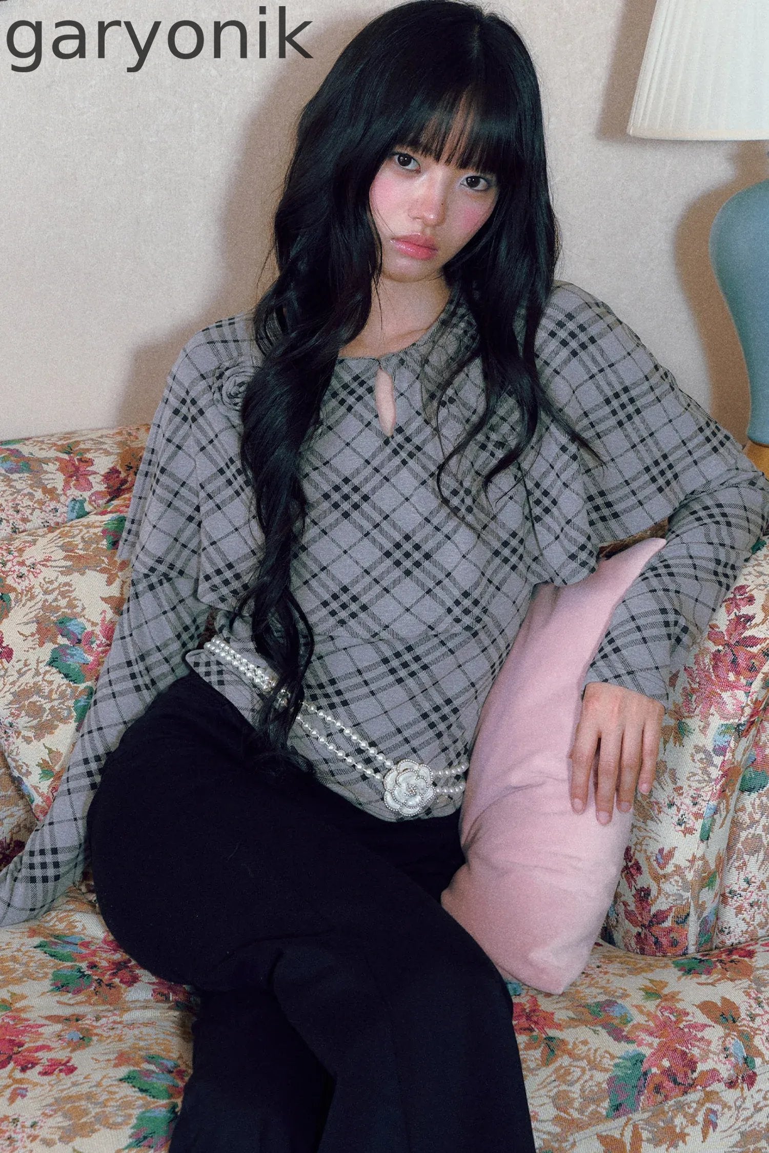Floral Plaid Cape Top and Pants Set-Up