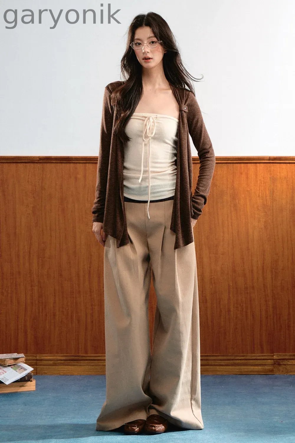 Knit Tie-Up Tube Cardigan Set-Up