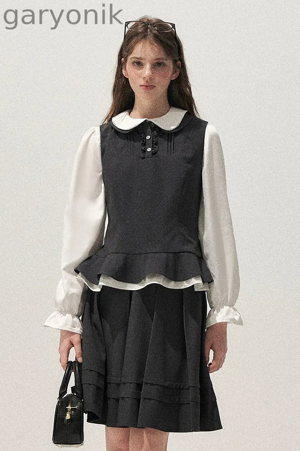Retro Lace Hem Vest and Skirt Set-Up