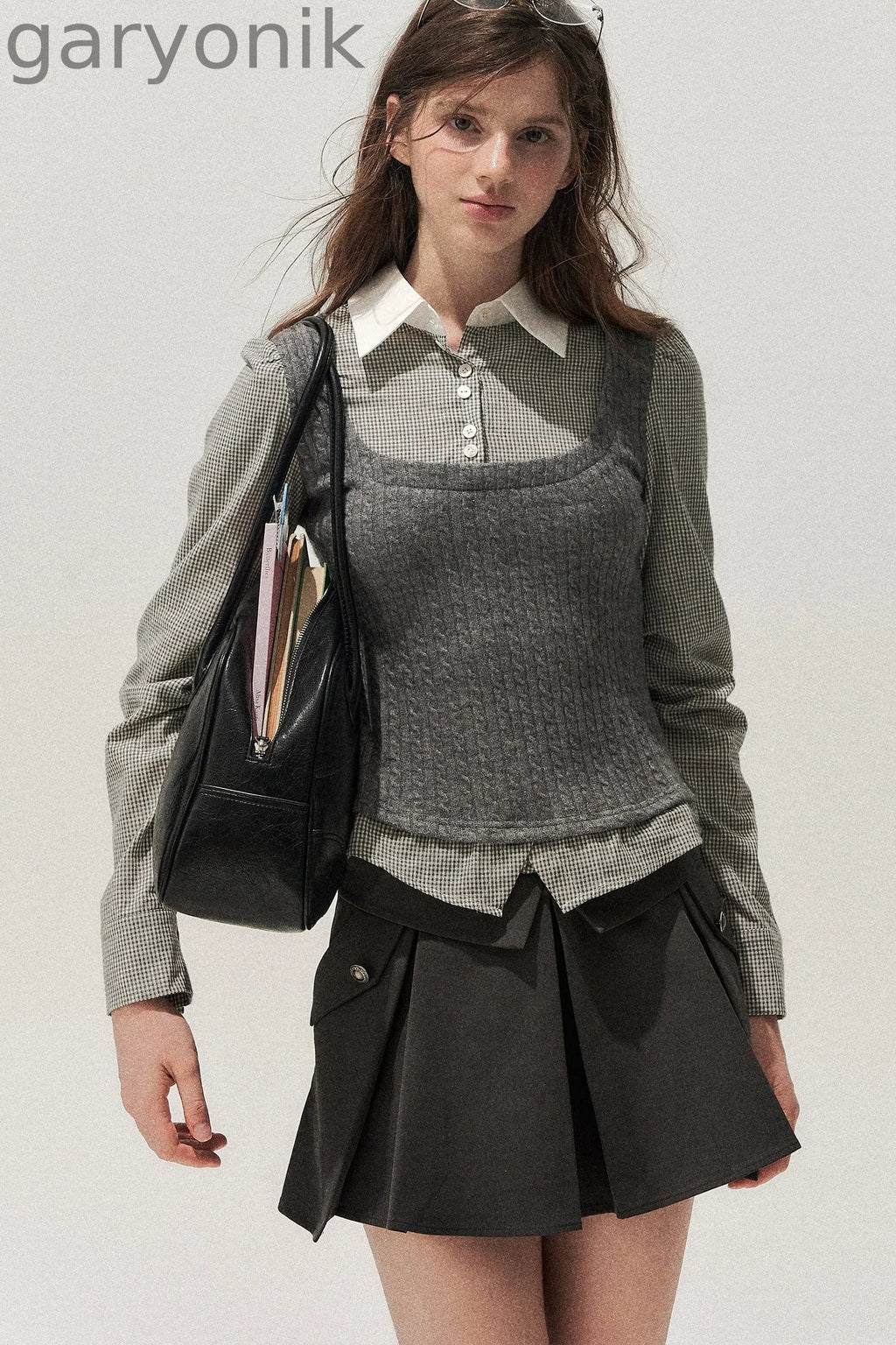 Spliced Twist-Knit Vest with Shirt Set