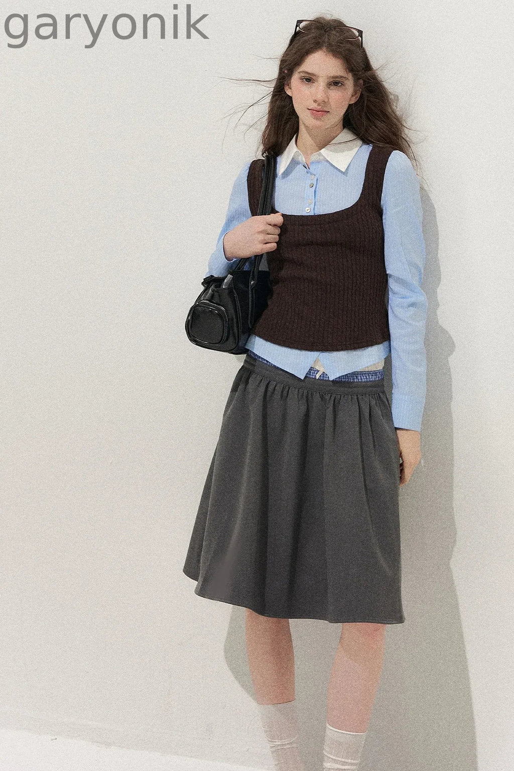 Spliced Twist-Knit Vest with Shirt Set
