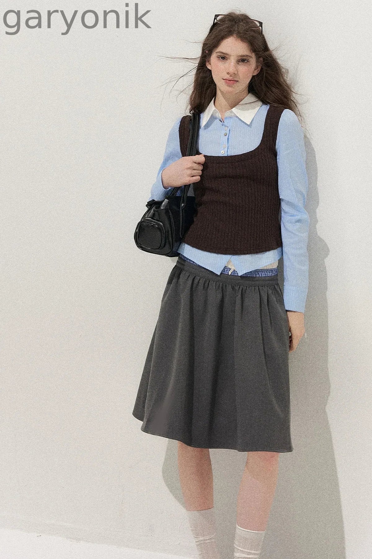 Spliced Twist-Knit Vest with Shirt Set
