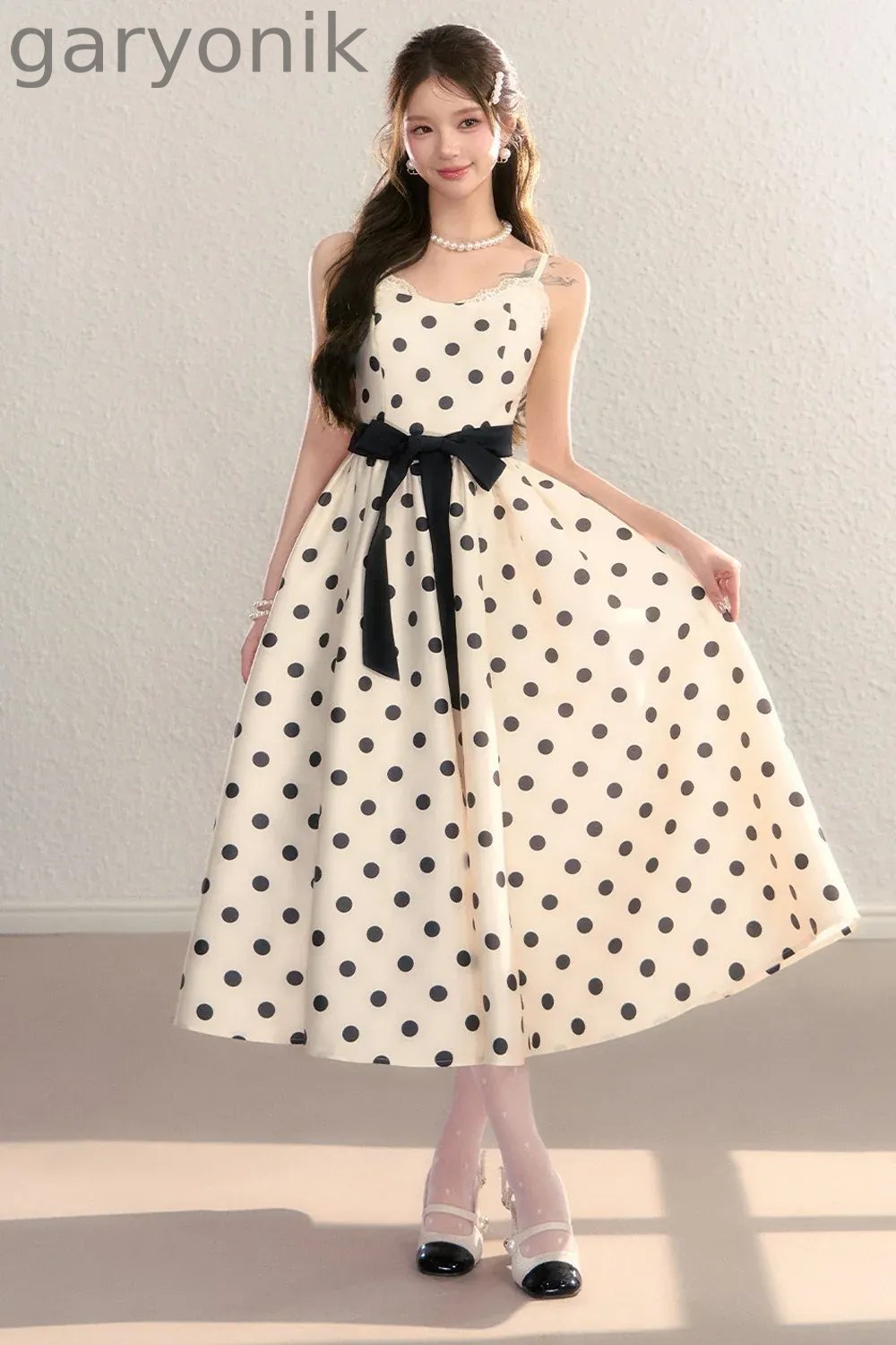 Satin Polka Dot Bow Tie Dress