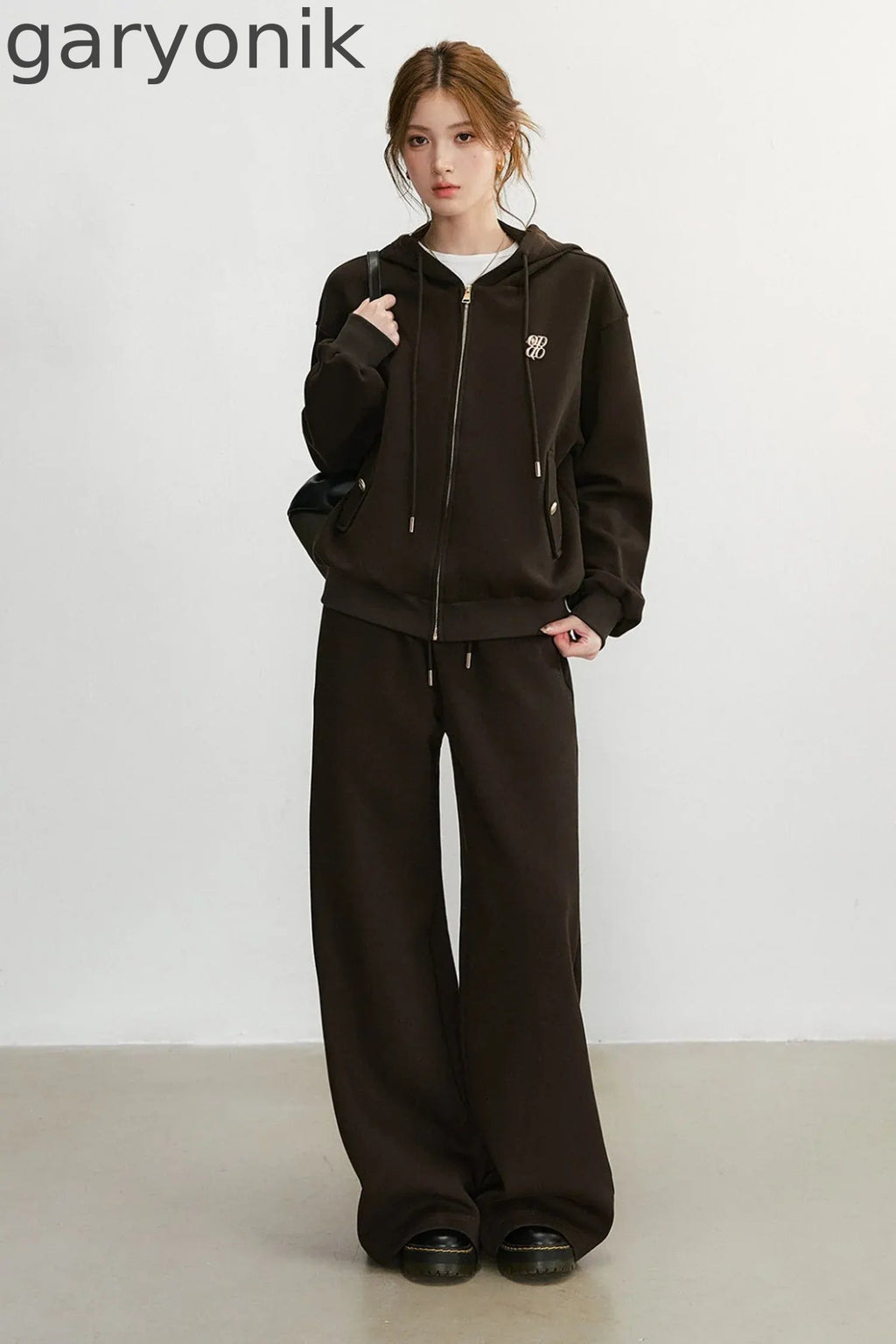 Embroidered Hooded Cardigan Sweatshirt and Wide-Leg Pants Set-Up