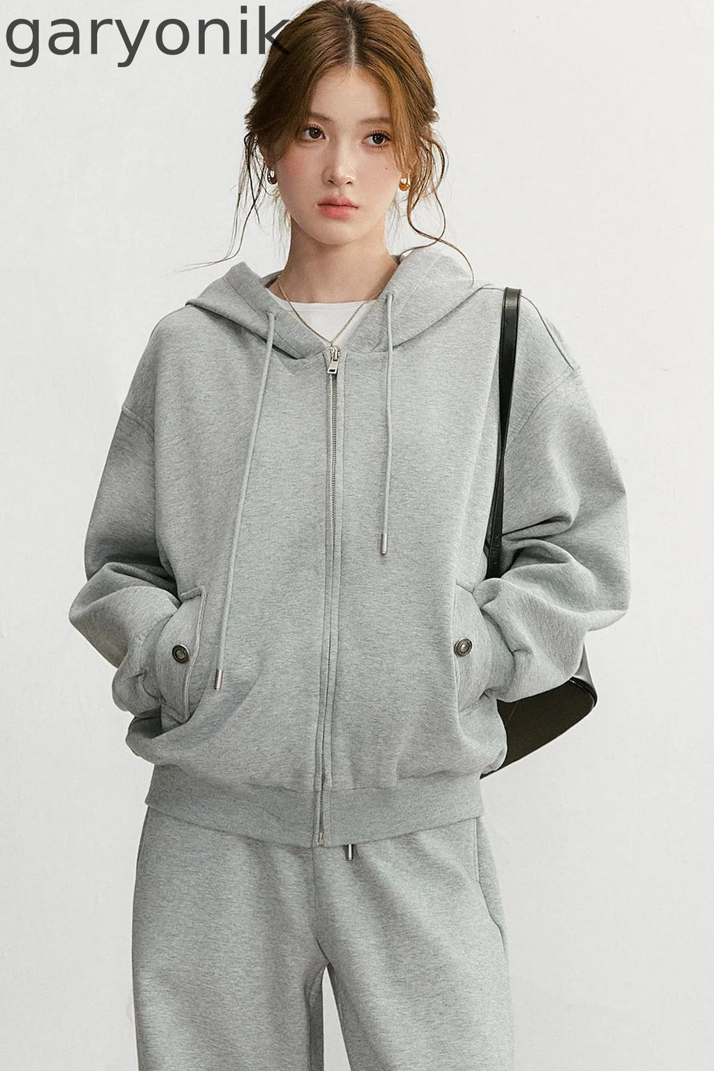 Embroidered Hooded Cardigan Sweatshirt and Wide-Leg Pants Set-Up
